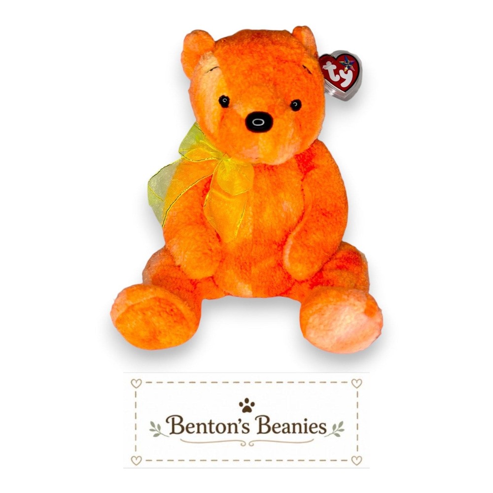 Tangerine the Bear Ty Beanie Buddy | Terry Cloth Treasure 🍊 | Mint Heart Tag ⭐